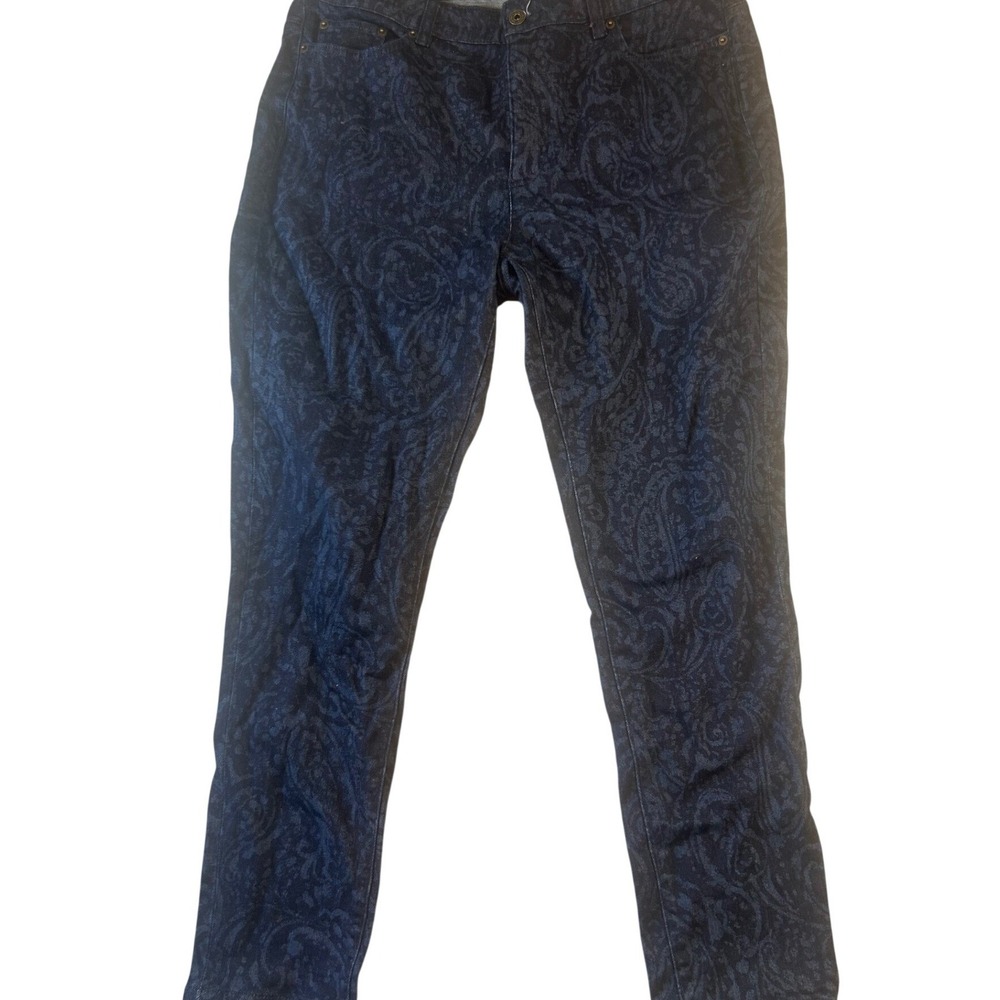 Lauren Ralph Lauren Premier Skinny Ankle Jeans Navy Blue Paisley Print Size 14